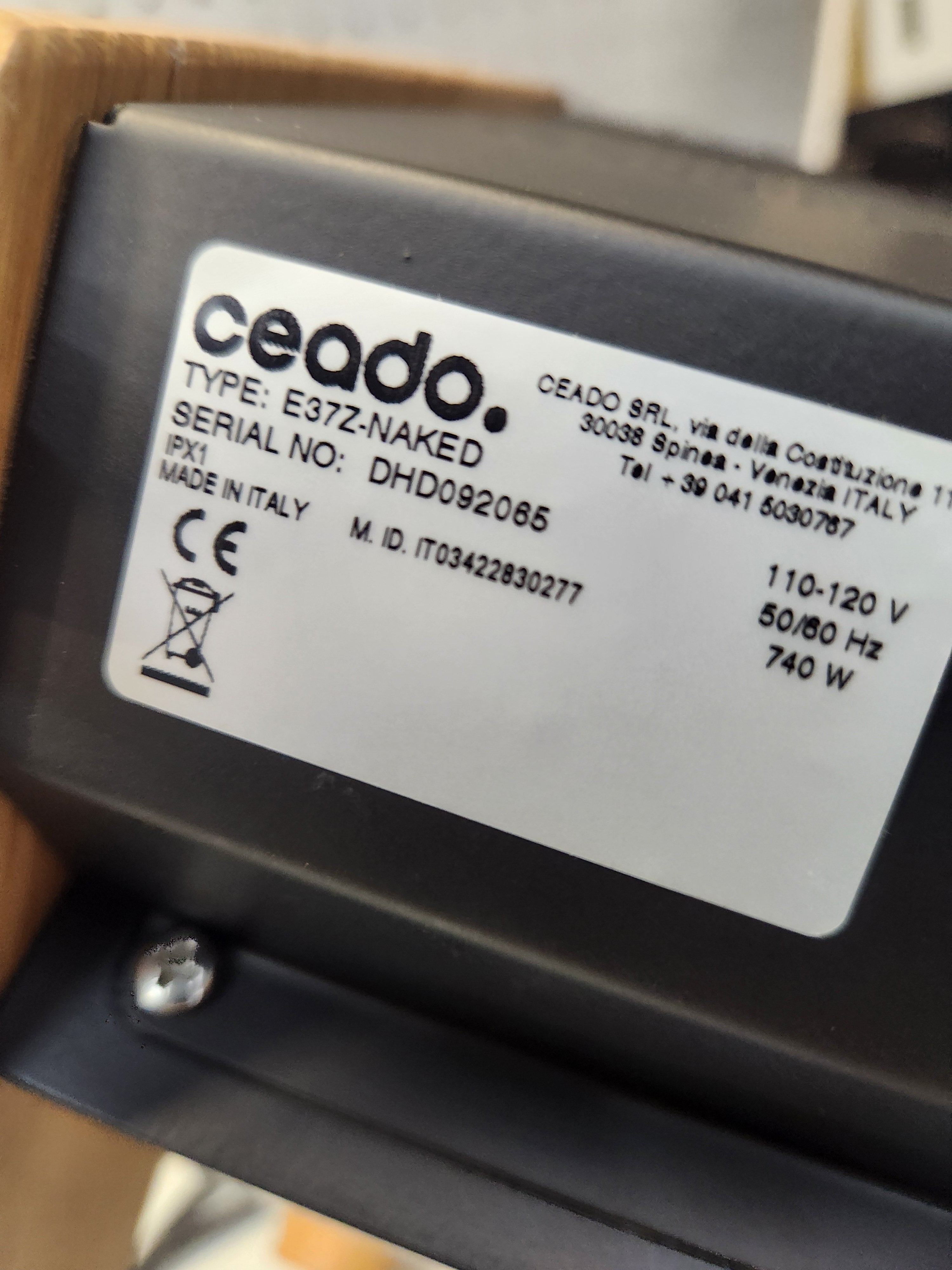 Ceado E37Z Naked Single Dose Espresso Grinder Black DEMO DHD092065