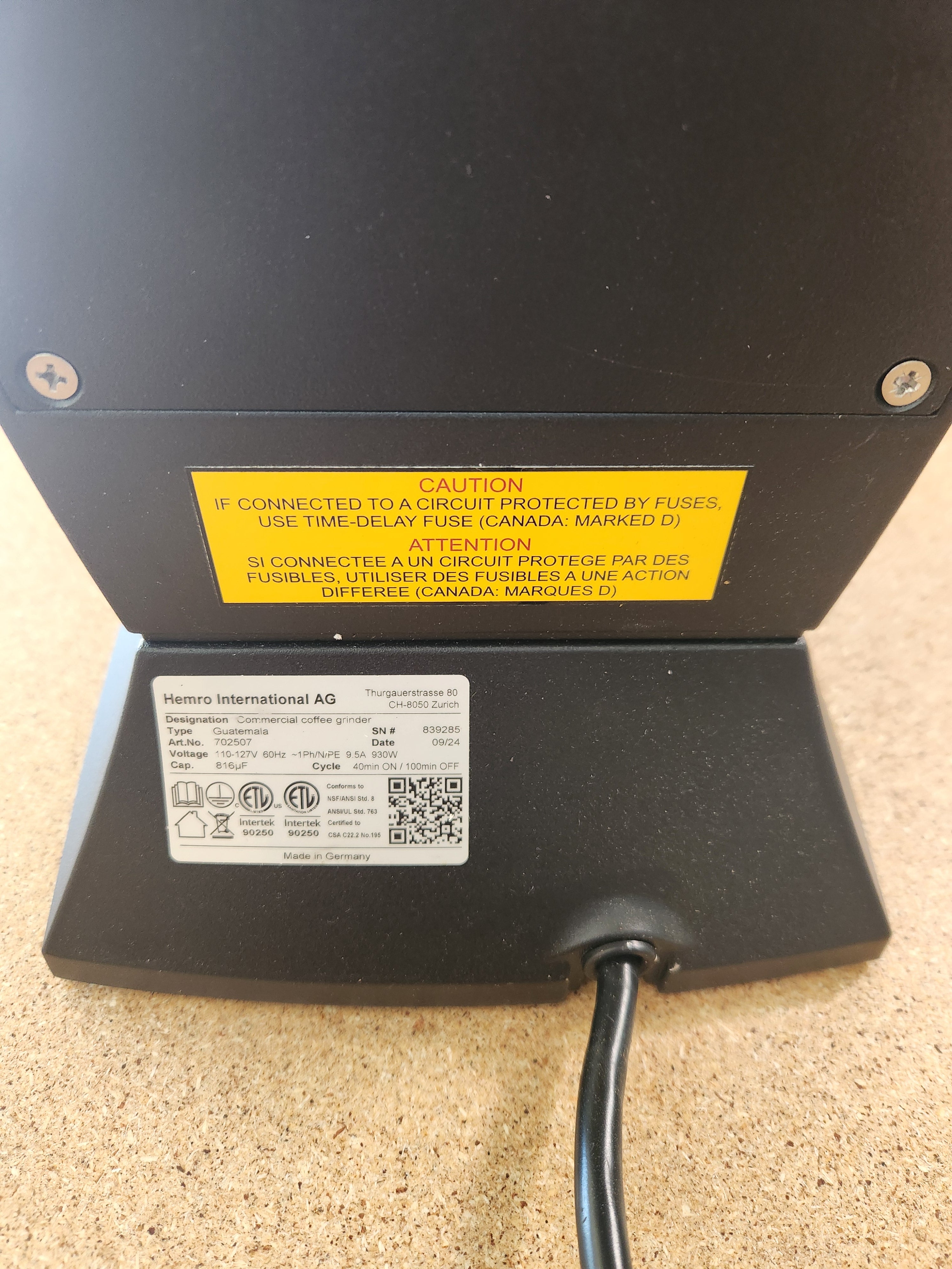 Mahlkonig Guatemala 2.0 Commercial Grinder Black DEMO 839285